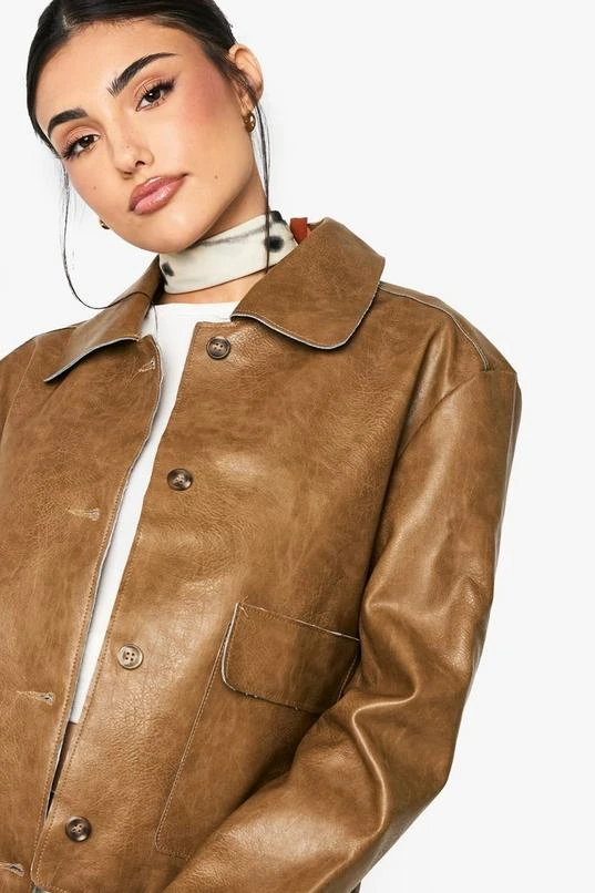 BOOHOO Vintage Look Faux Leather Button Detail Jacket 4 BOOHOO Vintage Look Faux Leather Button Detail Jacket - Image 4