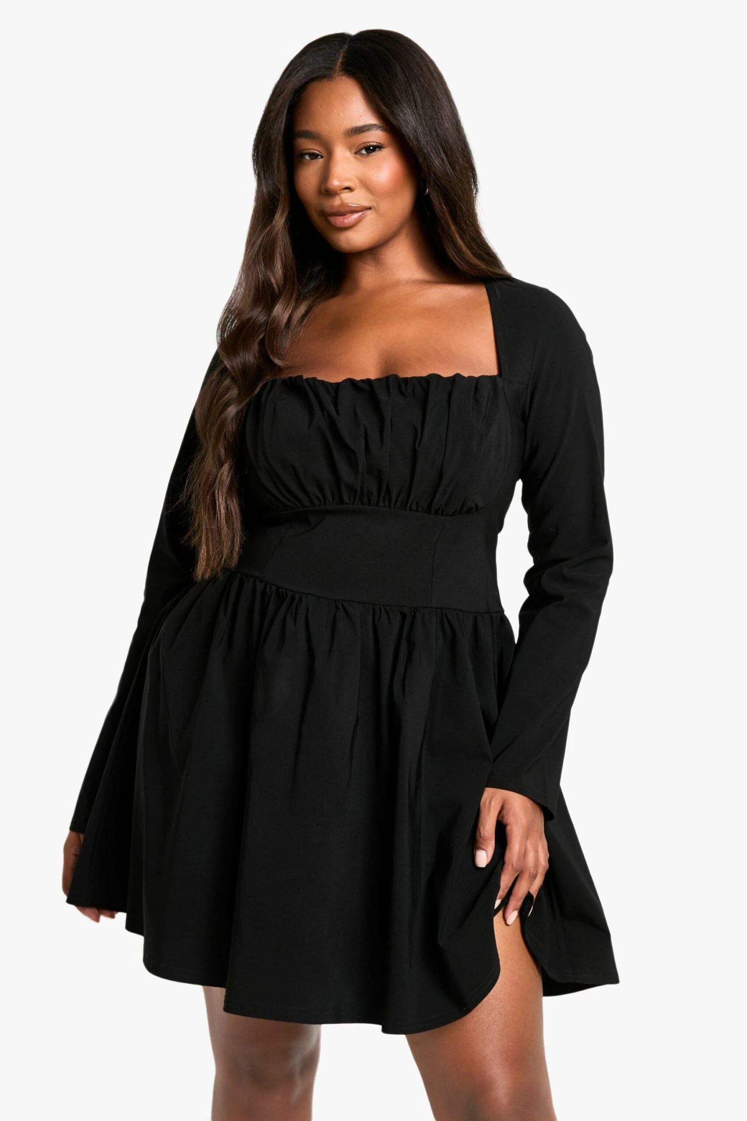 BOOHOO Plus Bengaline Corset Long Sleeve Skater Dress 5 BOOHOO Plus Bengaline Corset Long Sleeve Skater Dress - Image 5