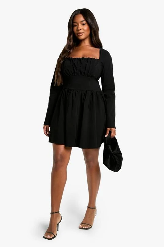 BOOHOO Plus Bengaline Corset Long Sleeve Skater Dress 3 BOOHOO Plus Bengaline Corset Long Sleeve Skater Dress - Image 3