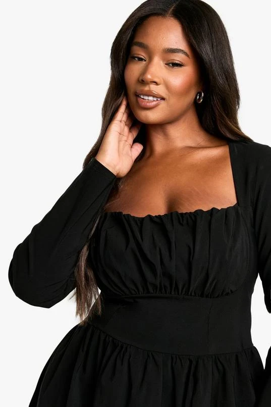 BOOHOO Plus Bengaline Corset Long Sleeve Skater Dress 4 BOOHOO Plus Bengaline Corset Long Sleeve Skater Dress - Image 4