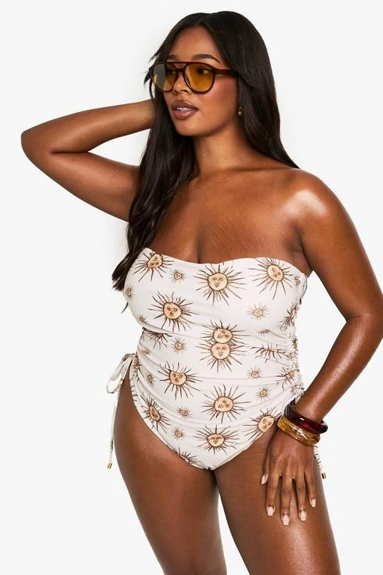 BOOHOO PLUS CELESTIAL PRINT RUCHED BANDEAU SWIMSUIT 1 BOOHOO PLUS CELESTIAL PRINT RUCHED BANDEAU SWIMSUIT