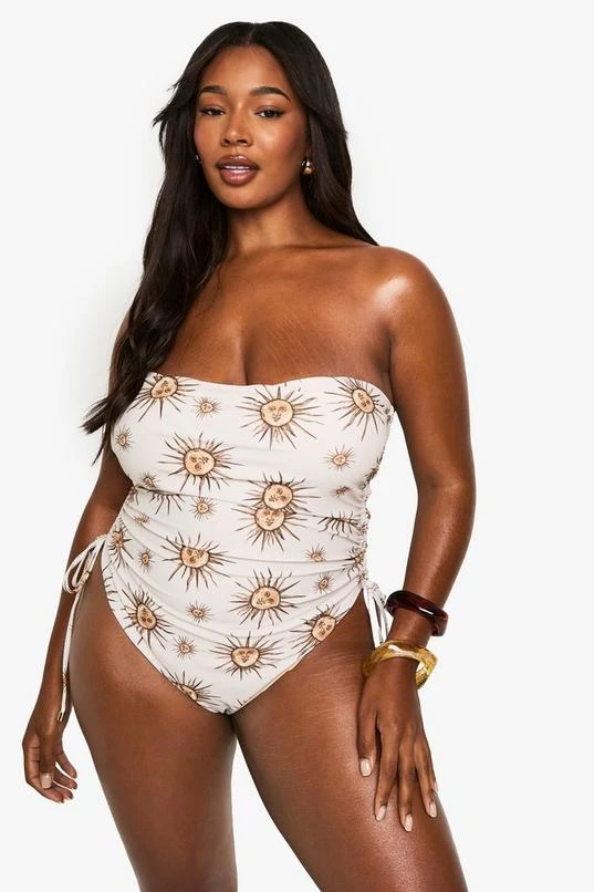 BOOHOO PLUS CELESTIAL PRINT RUCHED BANDEAU SWIMSUIT 3 BOOHOO PLUS CELESTIAL PRINT RUCHED BANDEAU SWIMSUIT - Image 3