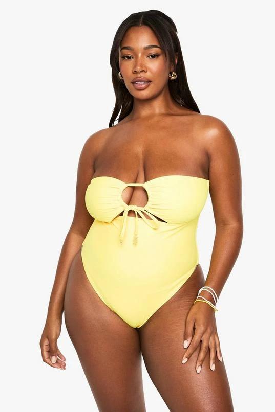 BOOHOO Plus Sunshine Trim Cut Out Bandeau Swimsuit 1 BOOHOO Plus Sunshine Trim Cut Out Bandeau Swimsuit