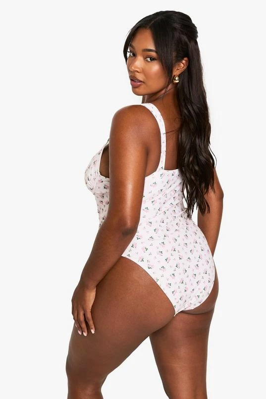 BOOHOO Plus Swimwear Essentials Ditsy Floral Ruched Underwire Swimsuit 2 BOOHOO Plus Swimwear Essentials Ditsy Floral Ruched Underwire Swimsuit - Image 2