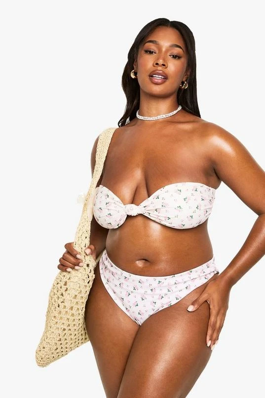 BOOHOO Plus Swimwear Essentials Ditsy Floral Knot Bandeau Bikini Top 1 BOOHOO Plus Swimwear Essentials Ditsy Floral Knot Bandeau Bikini Top