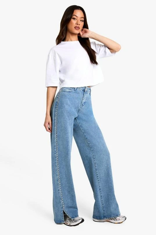BOOHOO Tall Stud Detail Wide Leg Jean 3 BOOHOO Tall Stud Detail Wide Leg Jean - Image 3