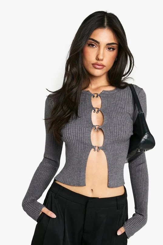 BOOHOO Hook Detail Rib Cardigan 1 BOOHOO Hook Detail Rib Cardigan