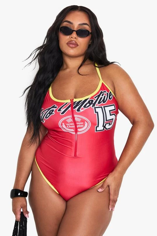 BOOHOO PLUS GRAPHIC STRAPPY SWIMSUIT 1 BOOHOO PLUS GRAPHIC STRAPPY SWIMSUIT