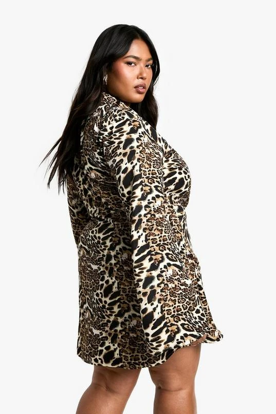 BOOHOO Plus LEOPARD Buckle Detail Tailored Blazer Dress 2 BOOHOO Plus LEOPARD Buckle Detail Tailored Blazer Dress - Image 2