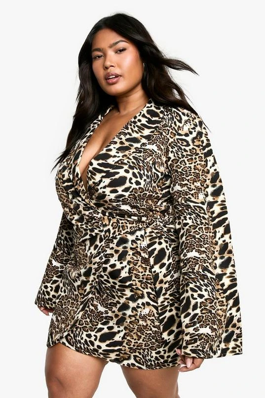 BOOHOO Plus LEOPARD Buckle Detail Tailored Blazer Dress 3 BOOHOO Plus LEOPARD Buckle Detail Tailored Blazer Dress - Image 3