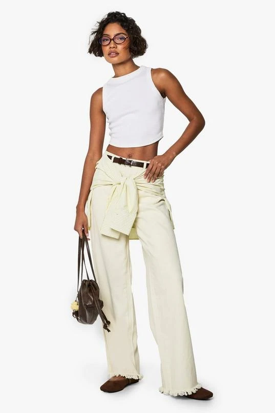 BOOHOO Tall Fray Hem Ecru Wide Leg Jean 1 BOOHOO Tall Fray Hem Ecru Wide Leg Jean