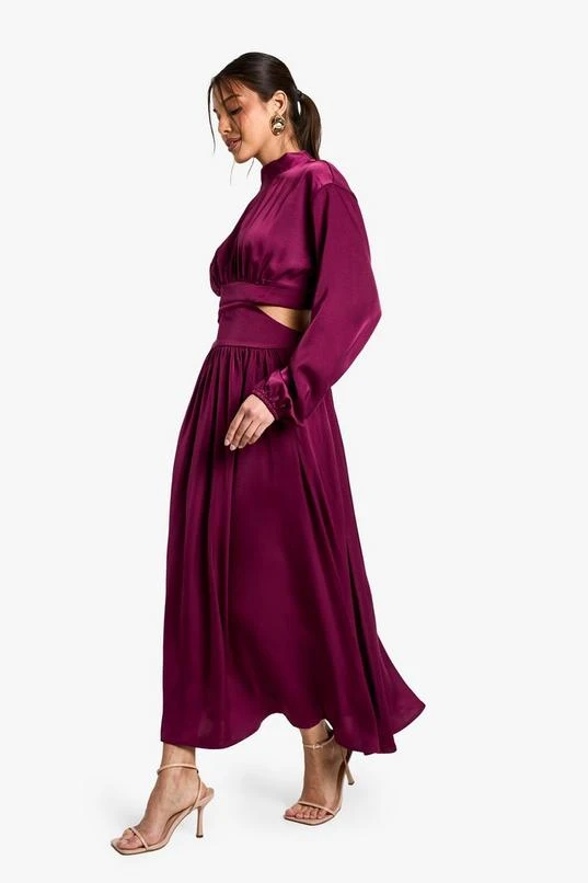 BOOHOO Satin High Neck Midaxi Dress 3 BOOHOO Satin High Neck Midaxi Dress - Image 3