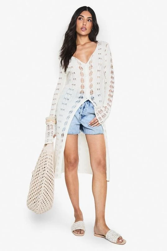 BOOHOO Crochet Frill Sleeve Maxi Cardigan 3 BOOHOO Crochet Frill Sleeve Maxi Cardigan - Image 3