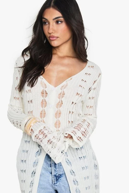 BOOHOO Crochet Frill Sleeve Maxi Cardigan 4 BOOHOO Crochet Frill Sleeve Maxi Cardigan - Image 4
