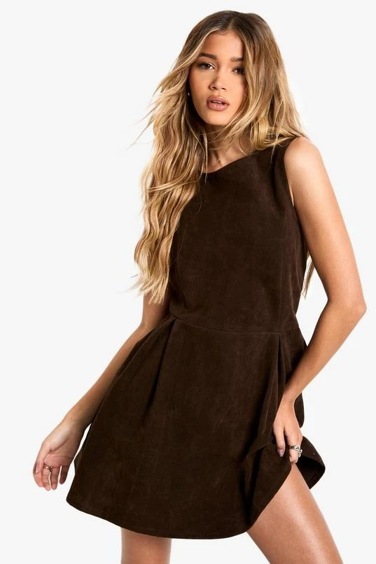 BOOHOO Suede Box Pleat Mini Dress 1 BOOHOO Suede Box Pleat Mini Dress