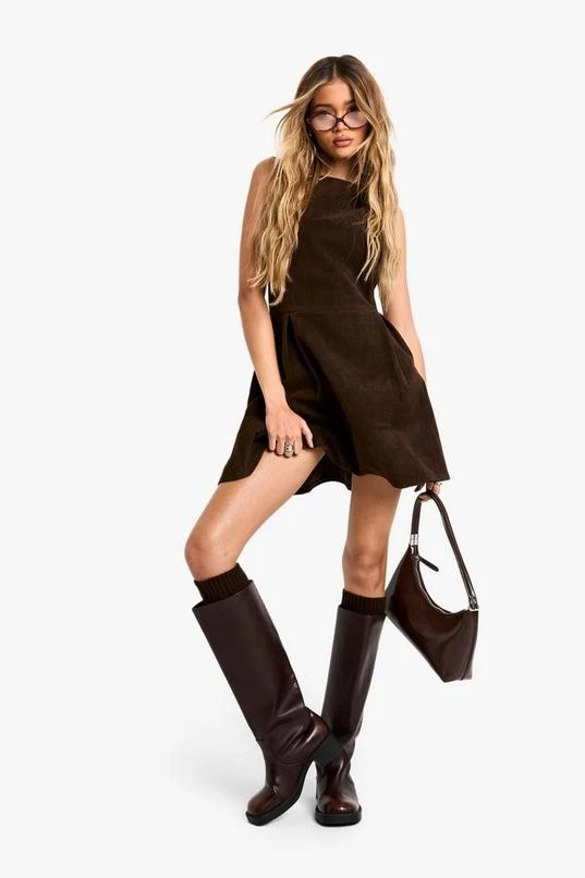 BOOHOO Suede Box Pleat Mini Dress 3 BOOHOO Suede Box Pleat Mini Dress - Image 3