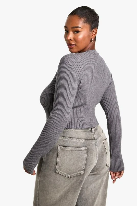 BOOHOO Plus Hook Detail Rib Cardigan 2 BOOHOO Plus Hook Detail Rib Cardigan - Image 2