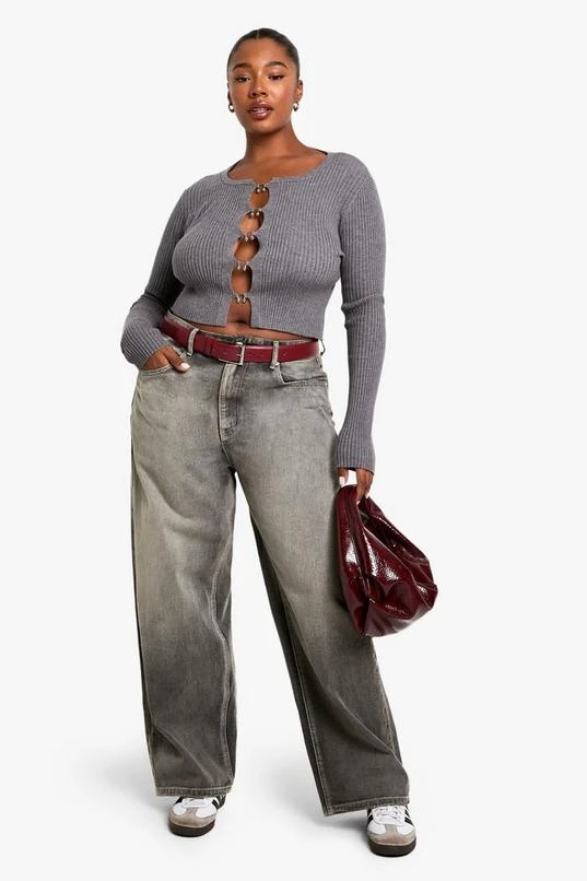 BOOHOO Plus Hook Detail Rib Cardigan 3 BOOHOO Plus Hook Detail Rib Cardigan - Image 3