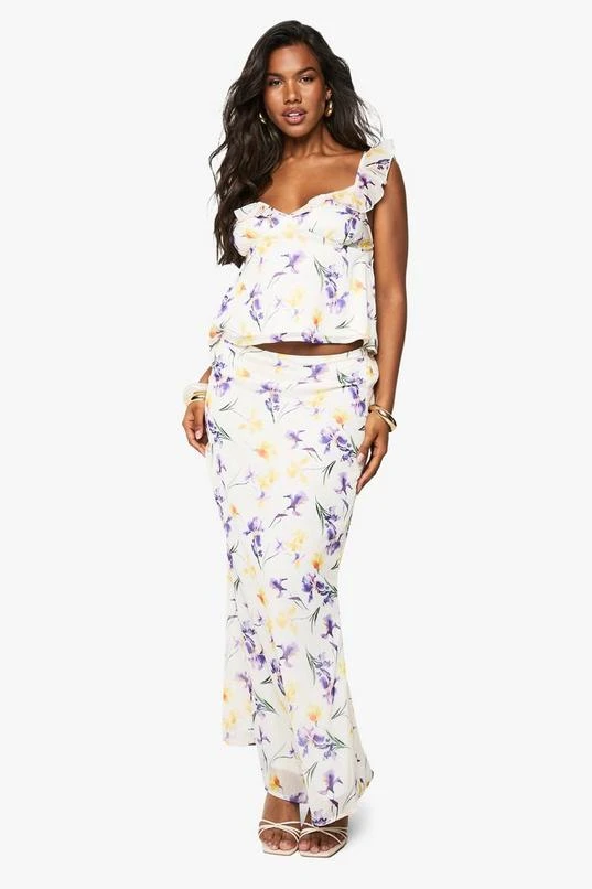 BOOHOO Chiffon Floral Print Maxi Skirt 1 BOOHOO Chiffon Floral Print Maxi Skirt