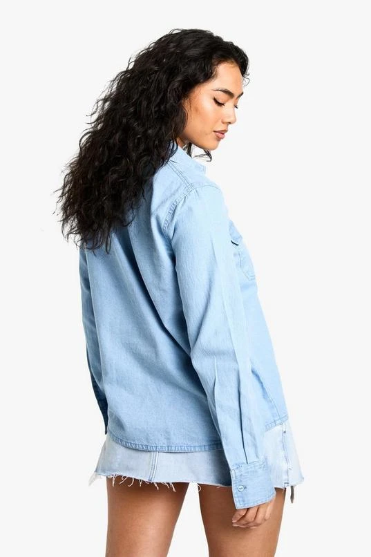BOOHOO Chambray Denim Long Sleeve Shirt 2 BOOHOO Chambray Denim Long Sleeve Shirt - Image 2
