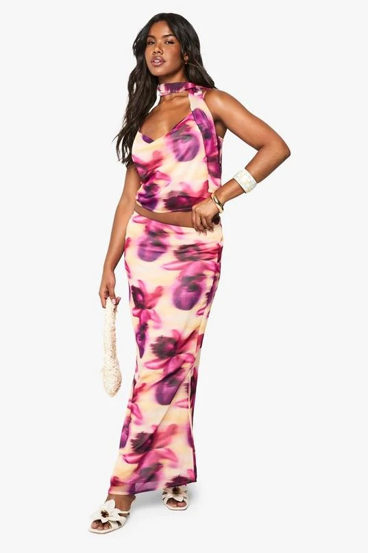 BOOHOO Blurred Floral Print Woven Skirt 3 BOOHOO Blurred Floral Print Woven Skirt - Image 3