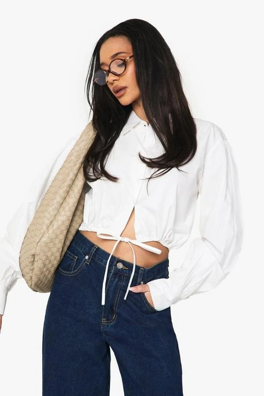 BOOHOO Crop Drawstring Ruched Hem Shirt 1 BOOHOO Crop Drawstring Ruched Hem Shirt