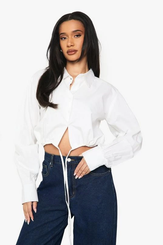 BOOHOO Crop Drawstring Ruched Hem Shirt 3 BOOHOO Crop Drawstring Ruched Hem Shirt - Image 3