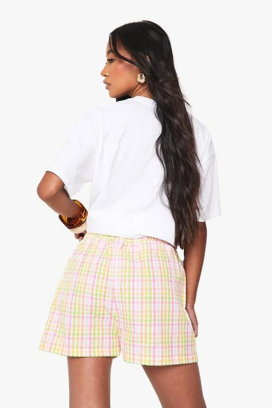 BOOHOO Seersucker Bright Check Drawstring Waist Shorts 2 BOOHOO Seersucker Bright Check Drawstring Waist Shorts - Image 2