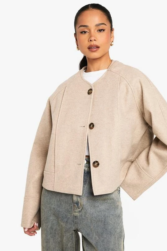 BOOHOO Wool Look Crew Neck Jacket 1 BOOHOO Wool Look Crew Neck Jacket