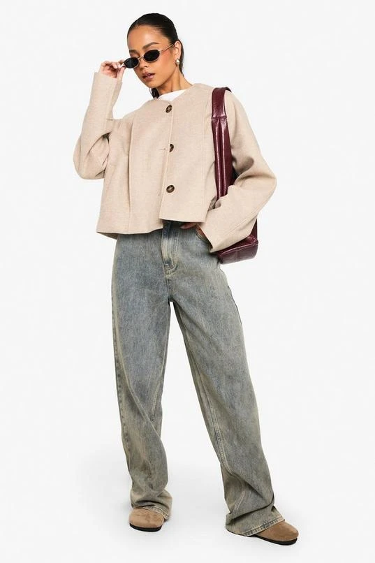 BOOHOO Wool Look Crew Neck Jacket 3 BOOHOO Wool Look Crew Neck Jacket - Image 3