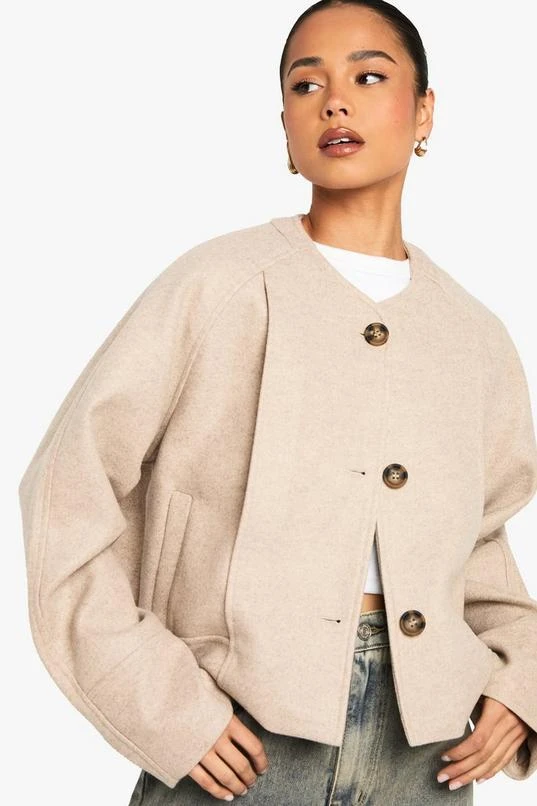 BOOHOO Wool Look Crew Neck Jacket 4 BOOHOO Wool Look Crew Neck Jacket - Image 4