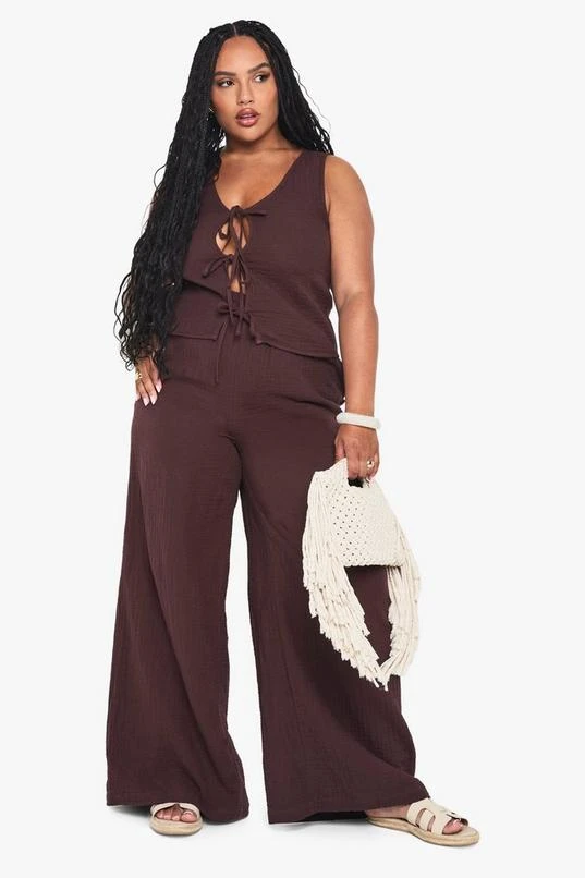 BOOHOO Plus Cheesecloth Elasticated Waist Trousers 1 BOOHOO Plus Cheesecloth Elasticated Waist Trousers