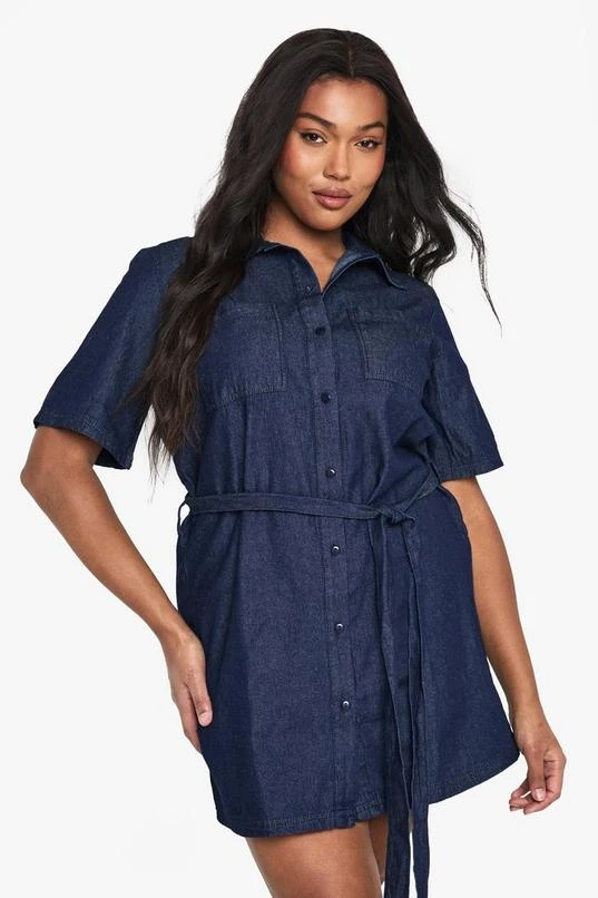 BOOHOO Plus Chambray Denim Tie Belt Dress 1 BOOHOO Plus Chambray Denim Tie Belt Dress