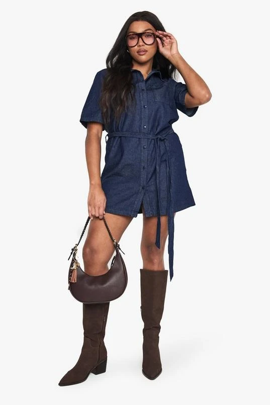 BOOHOO Plus Chambray Denim Tie Belt Dress 3 BOOHOO Plus Chambray Denim Tie Belt Dress - Image 3
