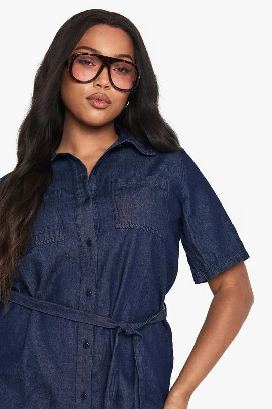 BOOHOO Plus Chambray Denim Tie Belt Dress 4 BOOHOO Plus Chambray Denim Tie Belt Dress - Image 4