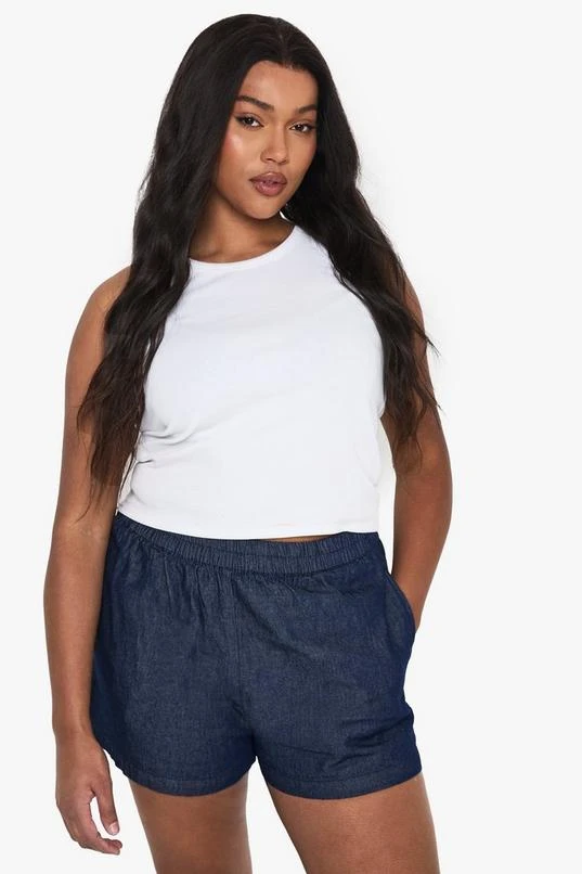 BOOHOO Plus Chambray Elasticated Waist Short 1 BOOHOO Plus Chambray Elasticated Waist Short