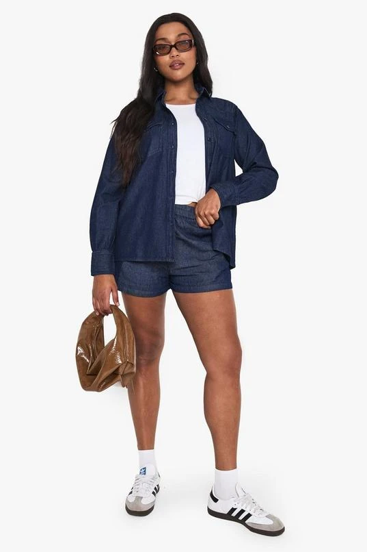 BOOHOO Plus Chambray Elasticated Waist Short 3 BOOHOO Plus Chambray Elasticated Waist Short - Image 3