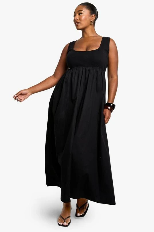 BOOHOO Plus Rib Cotton Poplin Midaxi Smock Dress 3 BOOHOO Plus Rib Cotton Poplin Midaxi Smock Dress - Image 3