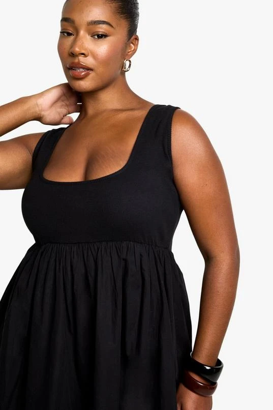 BOOHOO Plus Rib Cotton Poplin Midaxi Smock Dress 4 BOOHOO Plus Rib Cotton Poplin Midaxi Smock Dress - Image 4