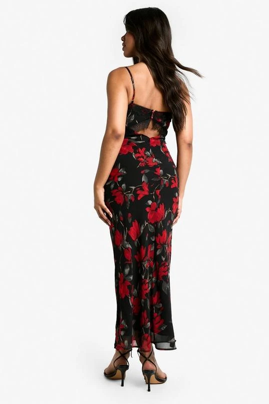 BOOHOO Floral Print Lace Trim Maxi Dress 2 BOOHOO Floral Print Lace Trim Maxi Dress - Image 2