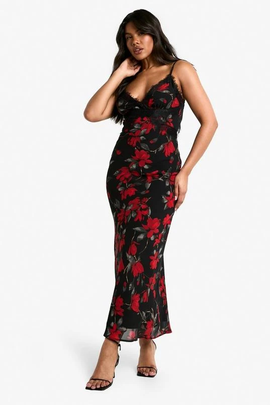 BOOHOO Floral Print Lace Trim Maxi Dress 3 BOOHOO Floral Print Lace Trim Maxi Dress - Image 3