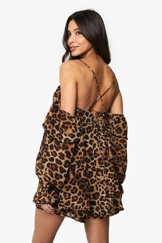 BOOHOO Leopard Chiffon Cold Shoulder Ruffle Playsuit 2 BOOHOO Leopard Chiffon Cold Shoulder Ruffle Playsuit - Image 2