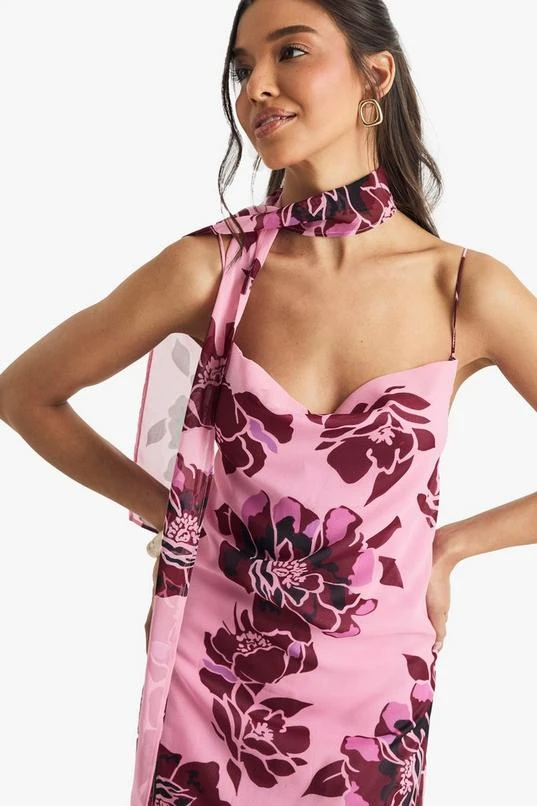 BOOHOO Floral Chiffon Slip Dress With Neck Tie 4 BOOHOO Floral Chiffon Slip Dress With Neck Tie - Image 4