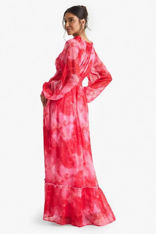 BOOHOO Floral Printed Dobby Long Sleeve Maxi Dress 2 BOOHOO Floral Printed Dobby Long Sleeve Maxi Dress - Image 2