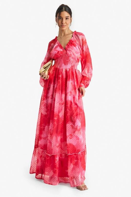 BOOHOO Floral Printed Dobby Long Sleeve Maxi Dress 3 BOOHOO Floral Printed Dobby Long Sleeve Maxi Dress - Image 3