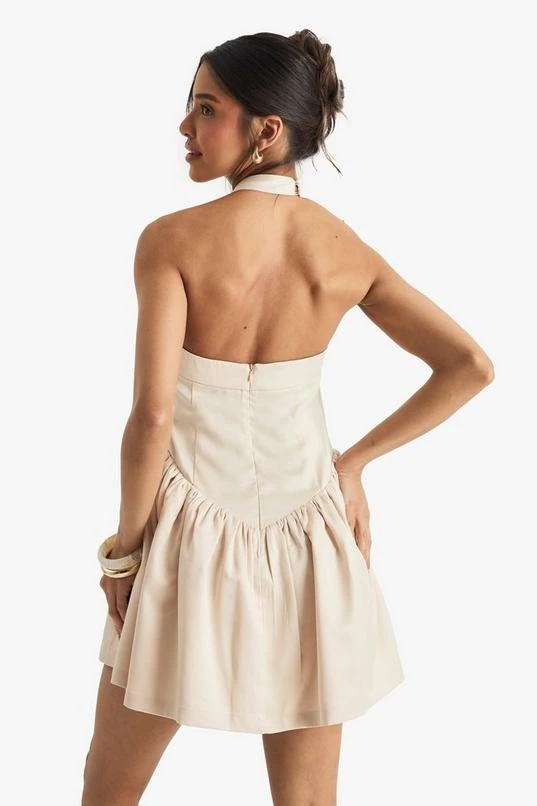 BOOHOO Satin Halterneck Drop Waist Volume Mini Dress 2 BOOHOO Satin Halterneck Drop Waist Volume Mini Dress - Image 2