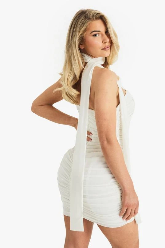 BOOHOO Chiffon Scarf Detail Ruched Mini Dress 2 BOOHOO Chiffon Scarf Detail Ruched Mini Dress - Image 2