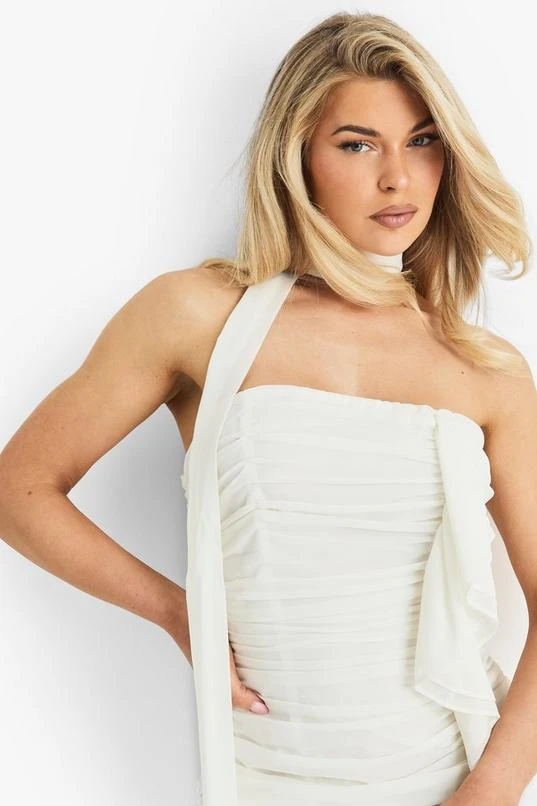 BOOHOO Chiffon Scarf Detail Ruched Mini Dress 4 BOOHOO Chiffon Scarf Detail Ruched Mini Dress - Image 4