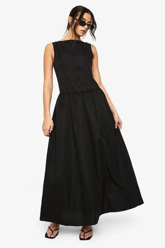 BOOHOO Slash Neck Button Detail Maxi Dress 1 BOOHOO Slash Neck Button Detail Maxi Dress