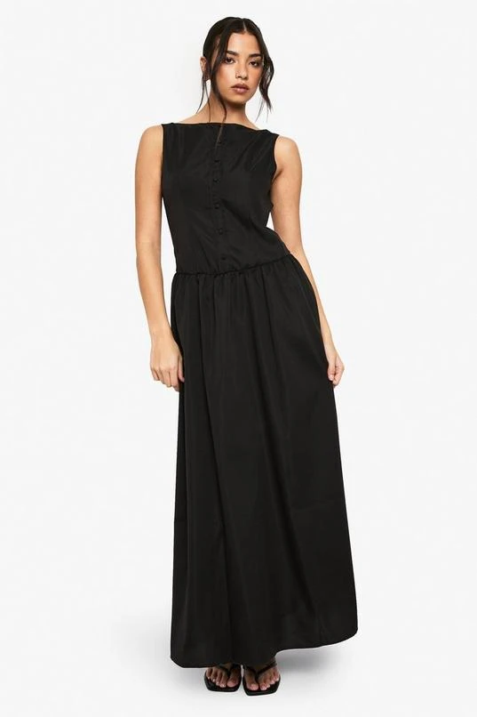 BOOHOO Slash Neck Button Detail Maxi Dress 3 BOOHOO Slash Neck Button Detail Maxi Dress - Image 3